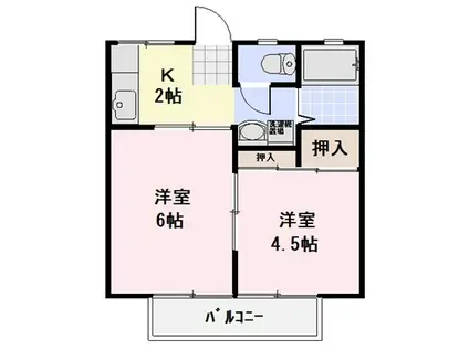 パナハイツ袖ヶ浦B(2K/1階)の間取り写真