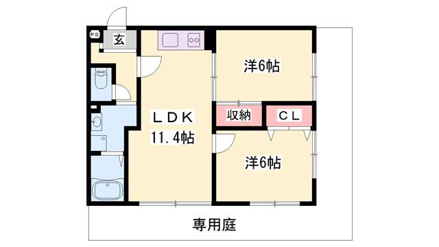 BLOOM花見田II(2LDK/1階)の間取り写真