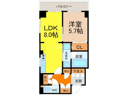 CASSIA車道(1LDK/3階)の間取り写真