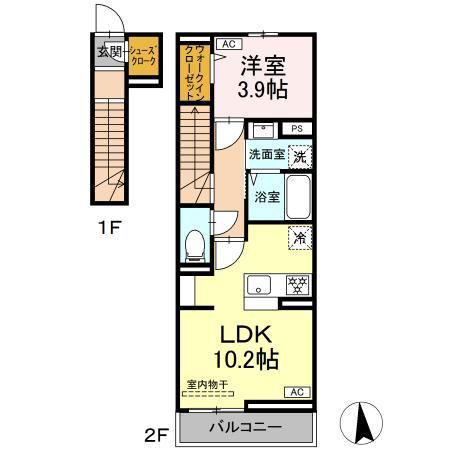 CASTLE HILLS Y(1LDK/2階)の間取り写真