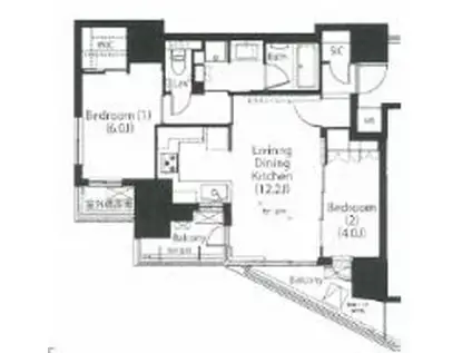 フレンシア四谷左門町(2LDK/9階)の間取り写真