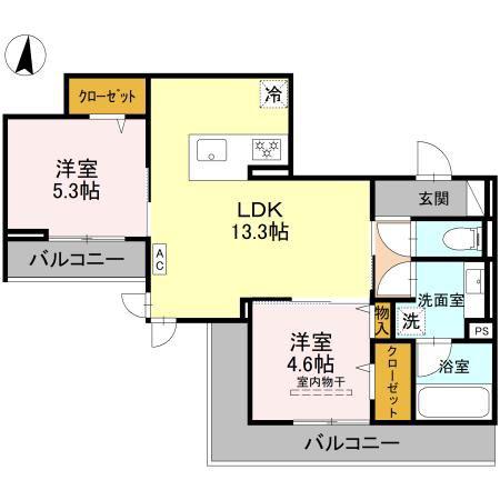 トリアングル(2LDK/2階)の間取り写真
