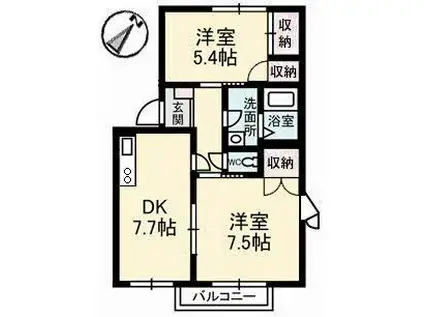 カーサ・ビアンカ(2DK/2階)の間取り写真