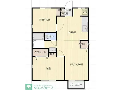 ヴェルドミール南柏B(2LDK/2階)の間取り写真