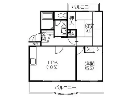 メディオ初生弐番館(2LDK/2階)の間取り写真