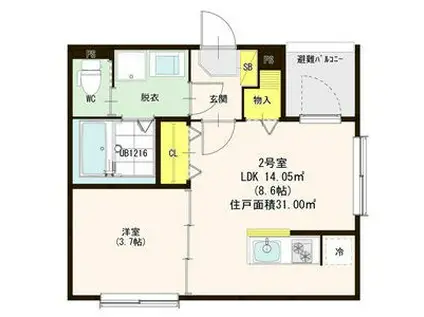 エステミリックスI(1LDK/1階)の間取り写真