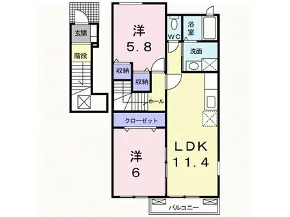 近鉄山田線 松阪駅 バス乗車時間：13分 最寄りバス停で下車 徒歩17分 2階建 築16年(2LDK/2階)の間取り写真
