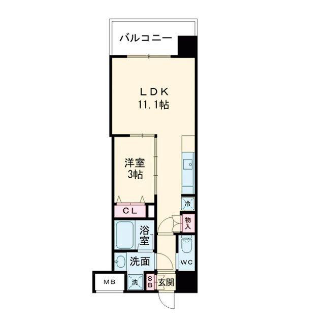 コンフォリア・リヴ東三国駅前ソルテラス(1LDK/9階)の間取り写真