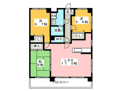 ロマネスク平和第2(3LDK/4階)の間取り写真