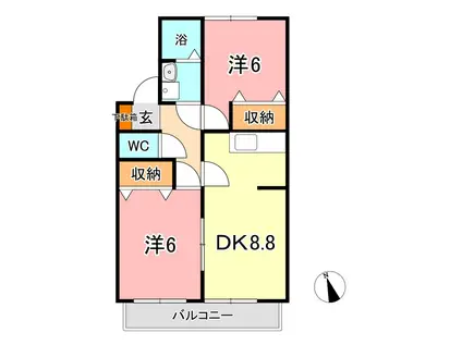 ヴェルデュール神田A棟(2DK/1階)の間取り写真