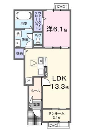 アヴェニールガーデン(1LDK/1階)の間取り写真