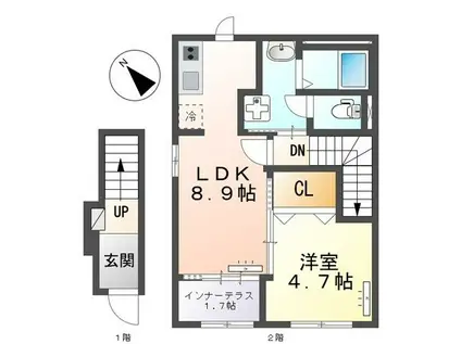 沼津市大諏訪アパート(1LDK/2階)の間取り写真