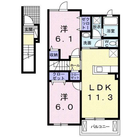リアンクレア(2LDK/2階)の間取り写真