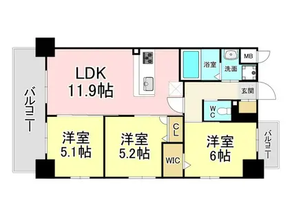 コンダクトレジデンスHIGUCHIMACHI(3LDK/9階)の間取り写真