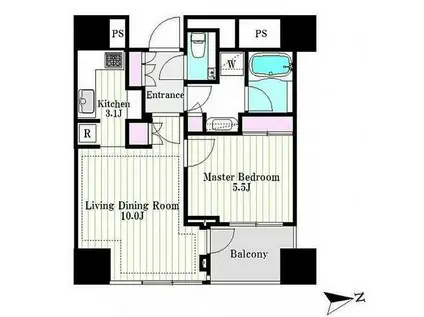 パークタワー芝公園(1LDK/9階)の間取り写真