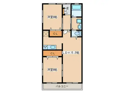 エクシード萩原(2LDK/1階)の間取り写真