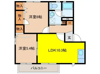 クレセールII(2LDK/1階)の間取り写真