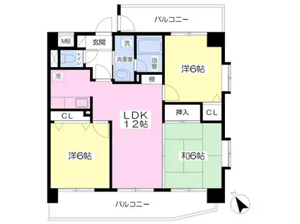 アバンサール市名坂(3LDK/5階)の間取り写真