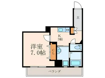 グレンフォレスト到津(1K/6階)の間取り写真