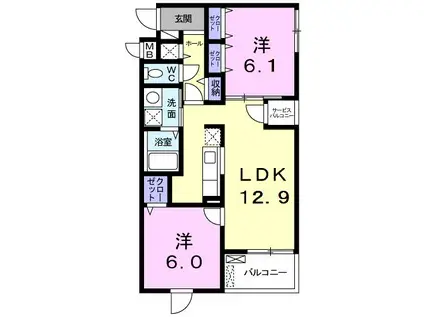 トロワボヌール(2LDK/4階)の間取り写真