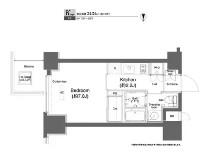 プラウドフラット横浜(1K/9階)の間取り写真
