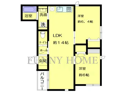 若林4丁目アパート(2LDK/1階)の間取り写真