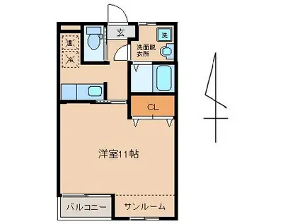 ラハットグリーン(1K/2階)の間取り写真