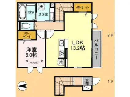クロシェット(1LDK/2階)の間取り写真