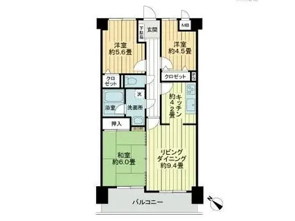 ネオハイツ輝国(3LDK/4階)の間取り写真