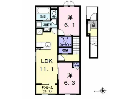 ガーデン ハイツ ハトリI(2LDK/2階)の間取り写真