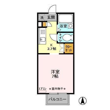 パセオおゆみ野(1K/2階)の間取り写真