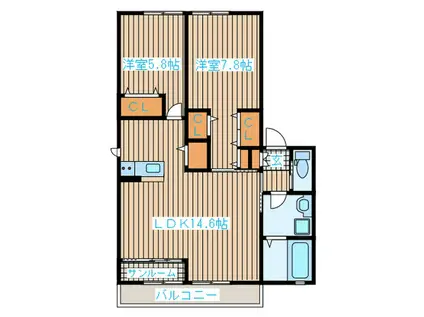 モンテヴェルディ愛宕A(2LDK/2階)の間取り写真