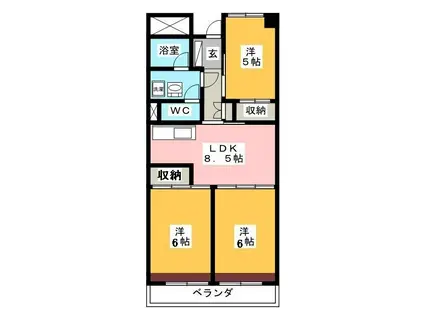 ビレッジハウス岐阜タワー(3DK/3階)の間取り写真