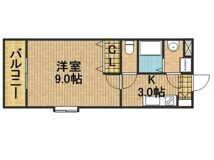 ブルースハープII(1K/3階)の間取り写真