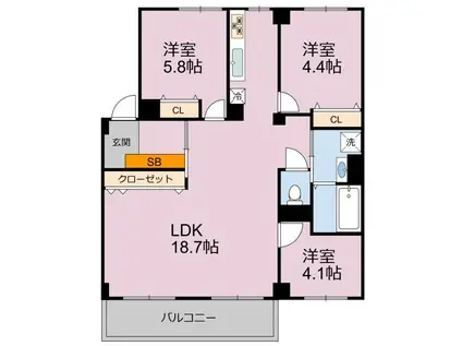東峰マンションハイツ朝倉(3LDK/4階)の間取り写真