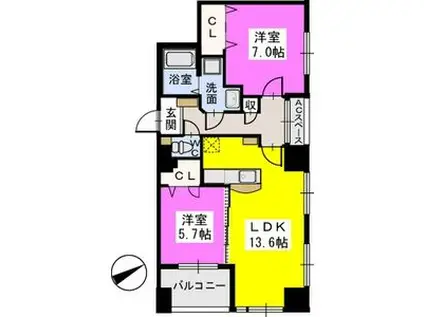 ベイシック薬院(2LDK/9階)の間取り写真