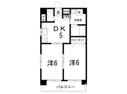 メロディハイム稲荷町(2DK/3階)の間取り写真