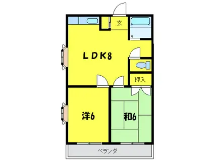 マンション大橋(2LDK/2階)の間取り写真