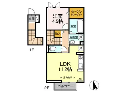 カメリア(1LDK/2階)の間取り写真