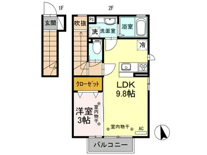 D-ROOMヴィラ デ フルール201(1LDK/2階)の間取り写真
