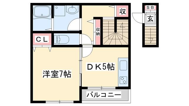 SENSE三木本町(1DK/2階)の間取り写真