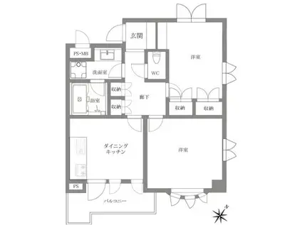 東邦ビル北里(2DK/4階)の間取り写真