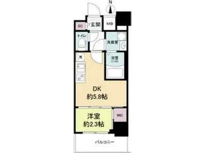 セレニテ江坂グランデ(1DK/7階)の間取り写真