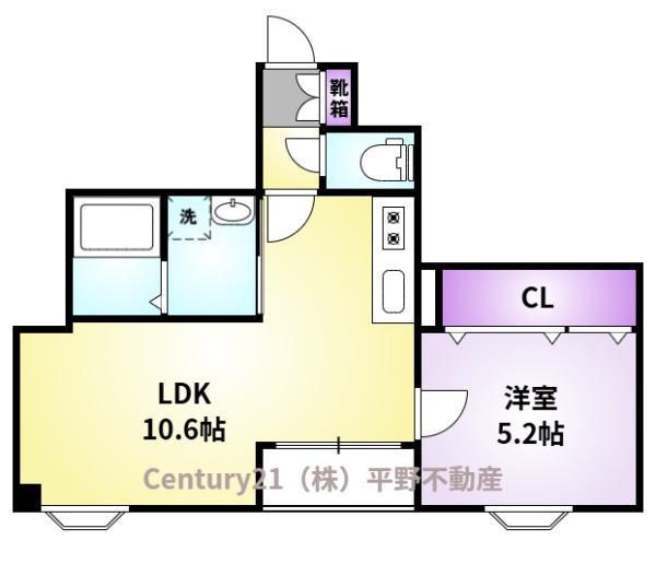 グランデージ中央町(1LDK/3階)の間取り写真