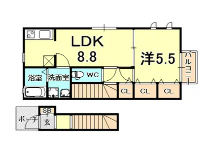 フィエルテ(1LDK/2階)の間取り写真