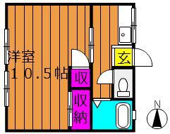 ベルハイツ西市(1K/2階)の間取り写真