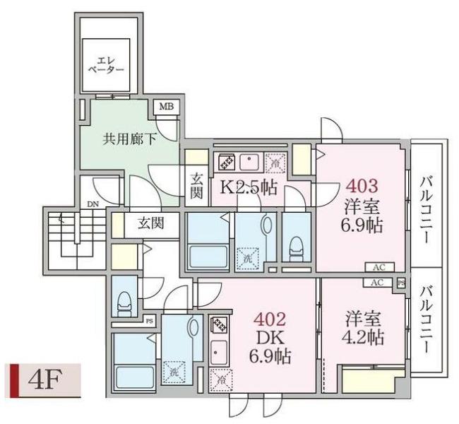 アローマ王子本町(1DK/4階)の間取り写真