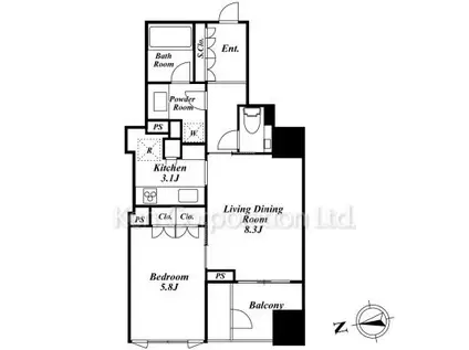 ザ・パークハウス西麻布レジデンス(1LDK/13階)の間取り写真