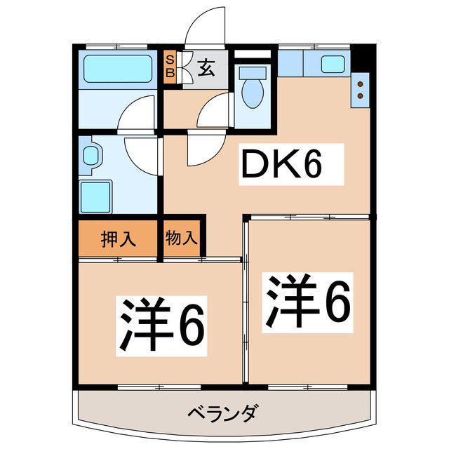 一瀬グランド・パレ(2DK/2階)の間取り写真