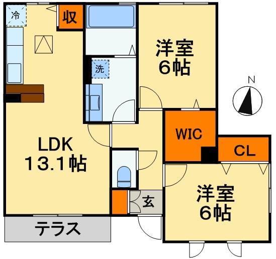 ベルデュール 六番館(2LDK/1階)の間取り写真
